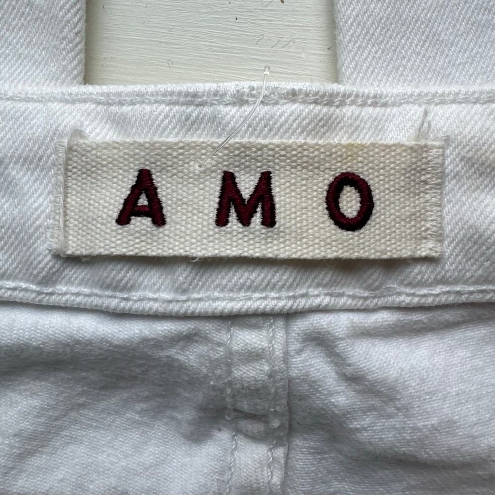 AMO Denim 2010s Sea Salt White Straight Crop Jeans Button Fly & Raw Hem Size 25 - Picture 10 of 15